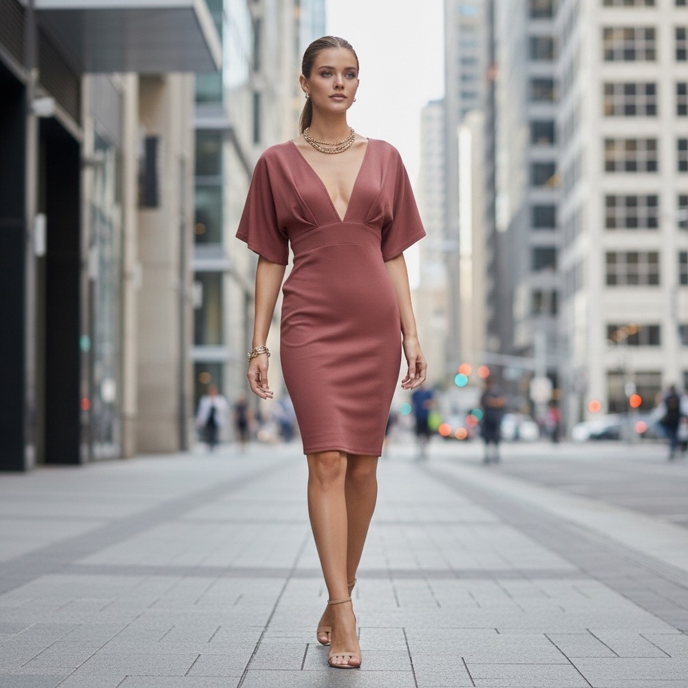 Episode Los Angeles | Pink Mauve A-Line Bell Sleeve Short Dress |  Size L
